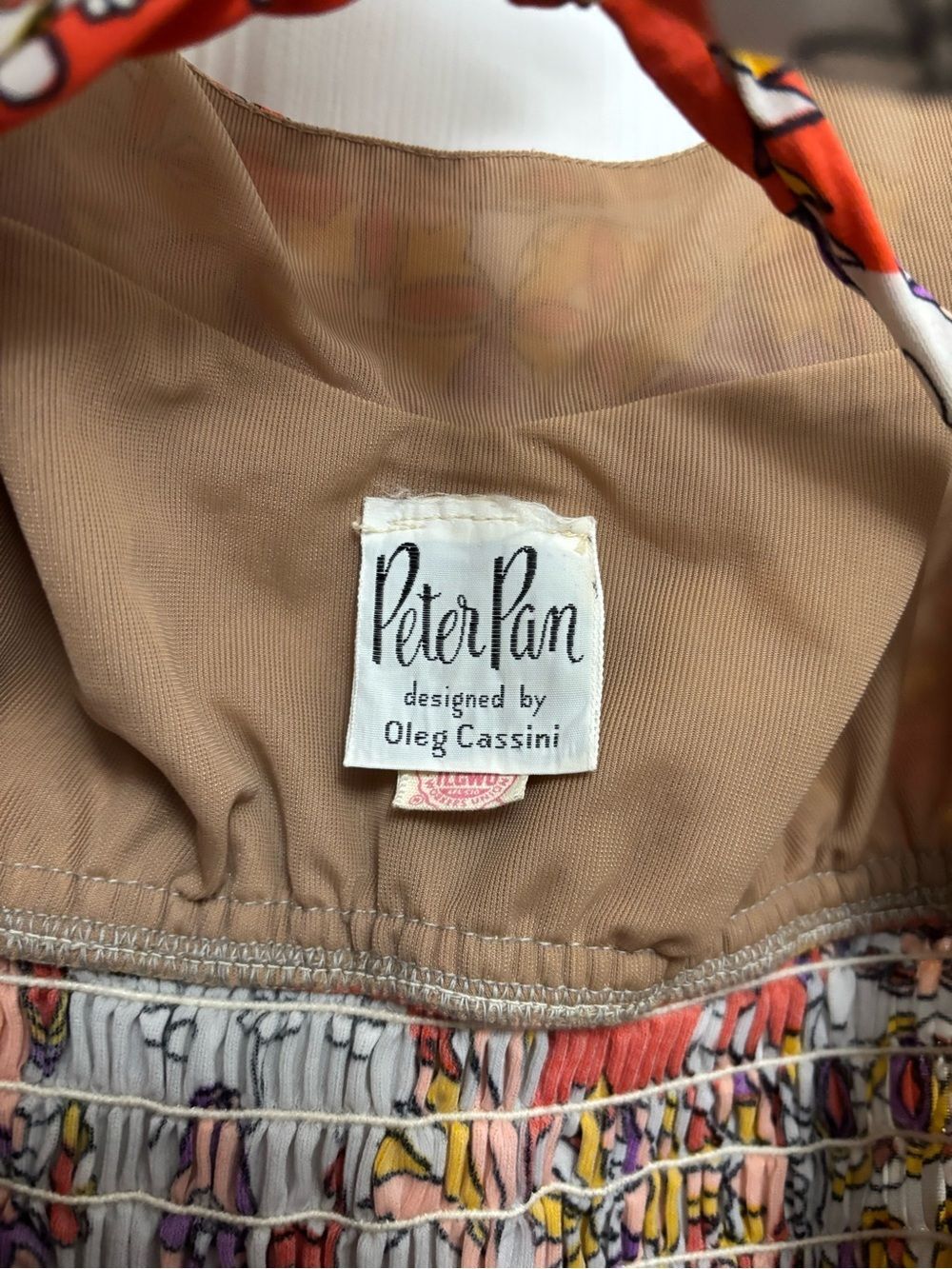 Vintage 60s Oleg Cassini Peter Pan Skirted Swimsuit Mod Psychedelic Pin Up M - Picture 7 of 10